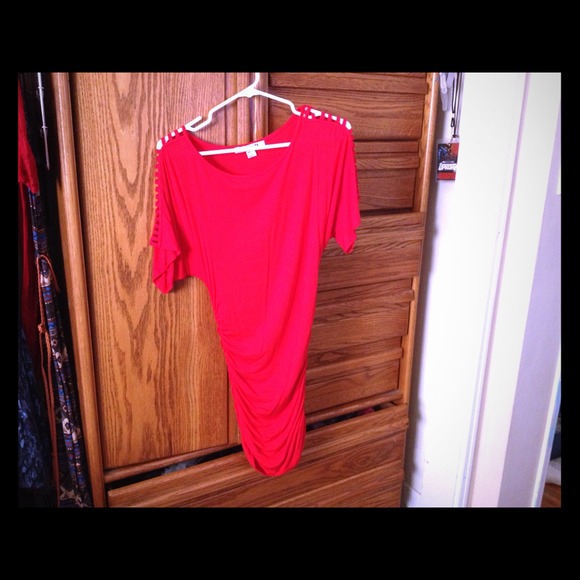 Bright red flowy shirt dress thing