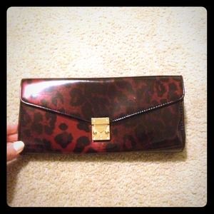 NEW Koret red leopard clutch,gold closure, strap