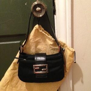 FENDI Black Flap Handbag w Silver Buckle