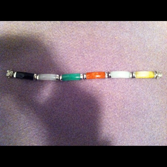SOLD silver & multi-colored jade bracelet