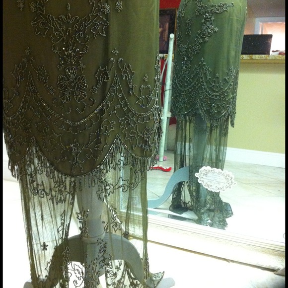 Beaded Evening Gown w Beaded 7ft. Wrap. Sue Wong. - Picture 3 of 4