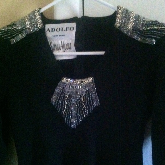 Adolfo NY black knit mini dress with sequins.❤ - Picture 3 of 4