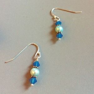 Sterling silver freshwater pearl crystal earrings