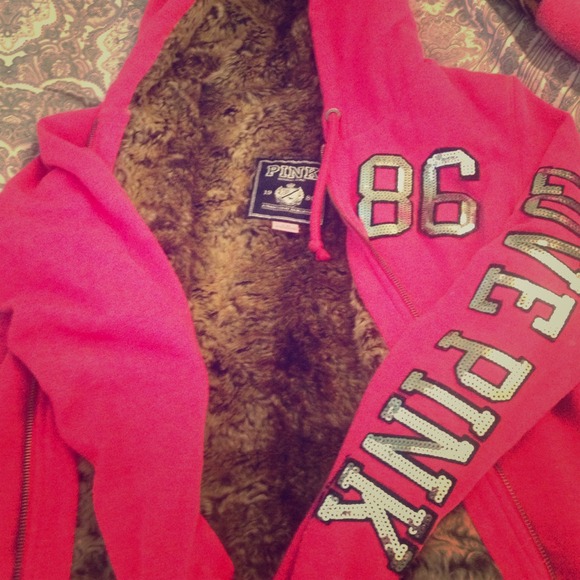 Reserved Hot pink VS fur bling zip up