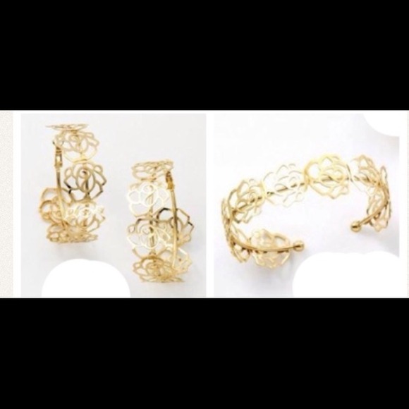 REDUCED Gold Roses Hoop earrings and bracelet