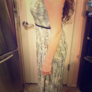 Cute green long dress with belt