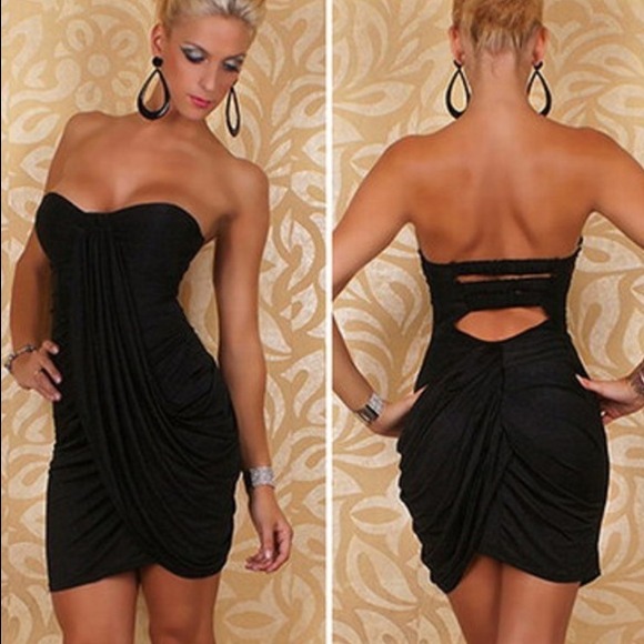 bebe Dresses & Skirts - RESRVE Bebe Black Strapless Draped Goddess Dress