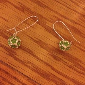 Green flower ball earrings