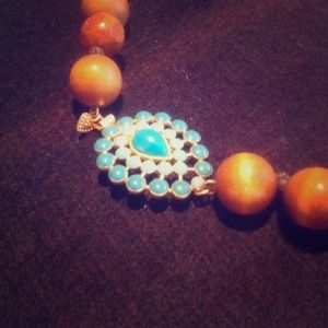 Stella & Dot Charlize Wood Necklace — Turq. N915TU