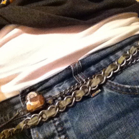 ⚡Loft ⚡sage green ribbon and topaz chain belt - Picture 4 of 4