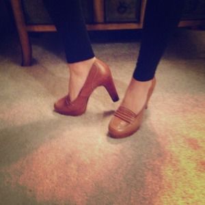 Tan loafer platform pump. Worn a couple of times