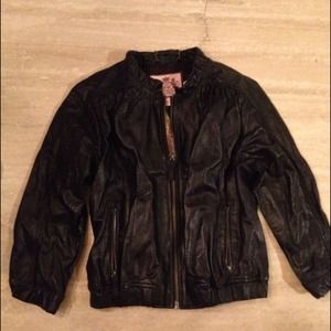 ❤️JUICY COUTURE Cropped Bomber Leather Jacket