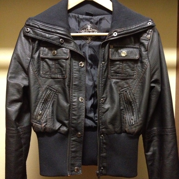 Brown with Red Undertone Faux Leather Jacket