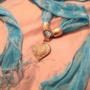 $$$ Reserved$$$Blue Scarf With Rhinestone Heart S