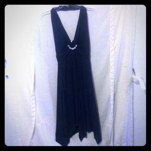 Black halter dress with jewel detail
