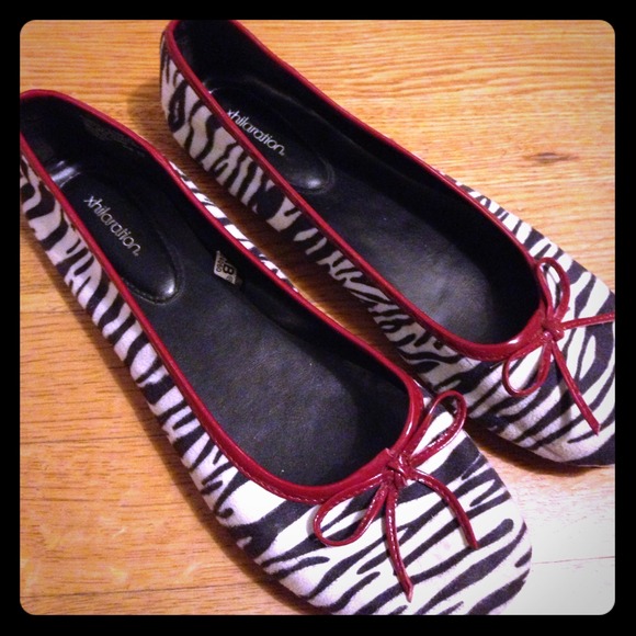 PRICE CUT! Zebra Ballet Flats with Red Bow