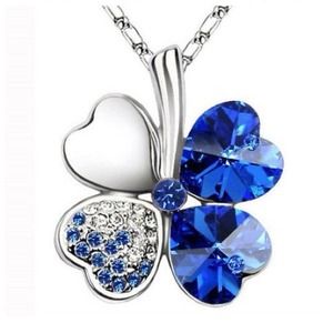 Blue Austrian Crystals Clover Pendant Necklace