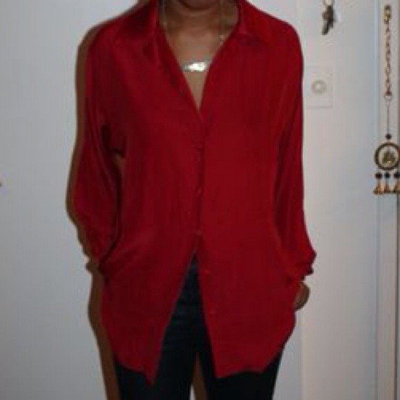 Red silky blouse