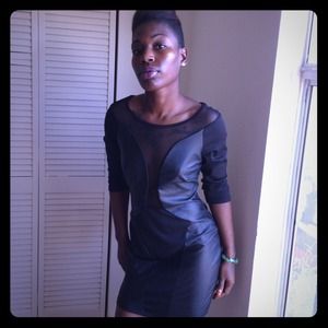 Black Faux Leather and Mesh Party Dress