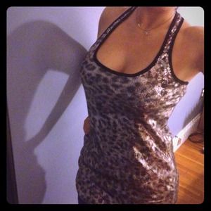 Racerback Leopard Print Sequin Tank