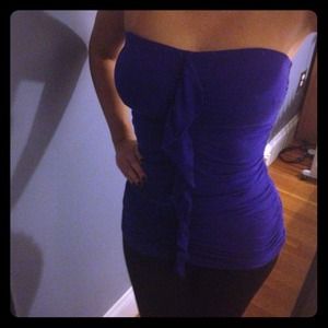 Express cobalt blue side rouched tube top.