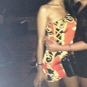 SOLD!! SMALL one shoulder gold & red mini dress