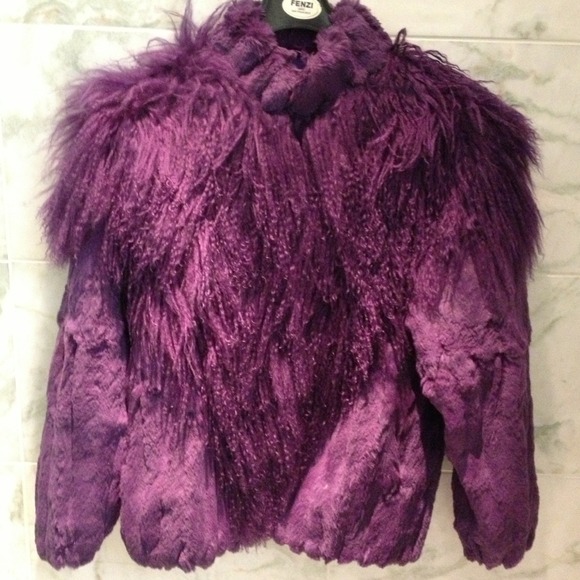 Purple Mongolian/Sheared Mink Jacket - Picture 1 of 1