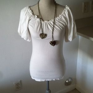 Marciano ruffle neck n arm white shirt