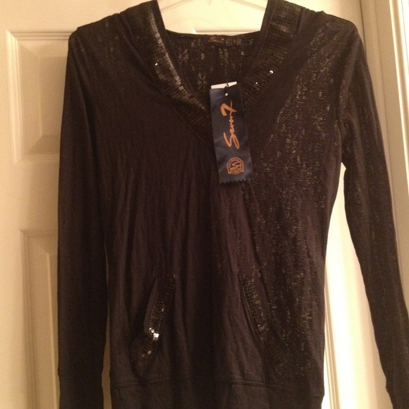 SOLD-Seven Jeans black burn-out and sequin hoodie