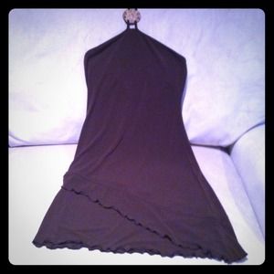 Chocolate brown dress with tie at neck