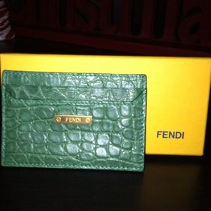 Green leather Fendi Card Case