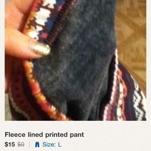 Bundle fleece lined print pant and tusk necklace