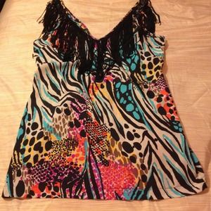 Multi-Colored Animal Print Fringe Dress