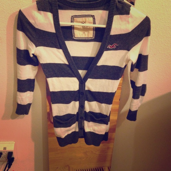 Sweaters - Hollister grey and white striped cardigan
