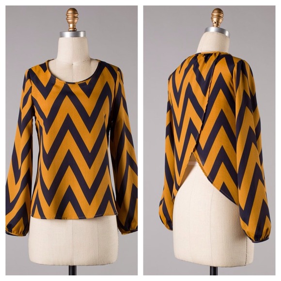 SOLD OUT - Mustard and black chevron top