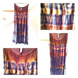 Lucky Brand Brown Green Blue Tie Dye Dress REDUCED