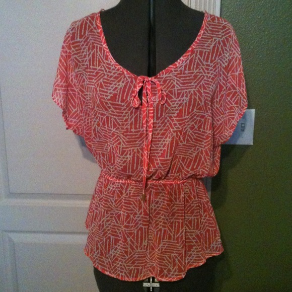 Blue Sketch Tops - Shear Coral Print Top