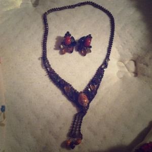 Antique necklace and clip on earrings
