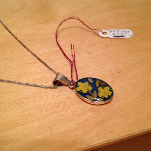 Real silver necklace with pressed flower pendant