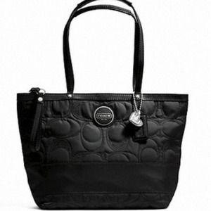 COACH SIGNATURE STITCH F17668 BLACK NYLON TOTE