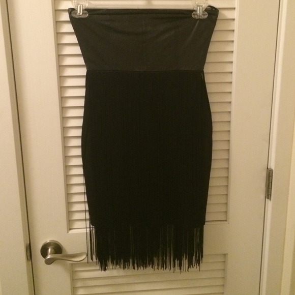 NEW Blaque Label Leather Bodice Fringe Mini Dress - Picture 3 of 4
