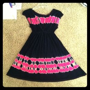 Black and pink v-neck mini dress