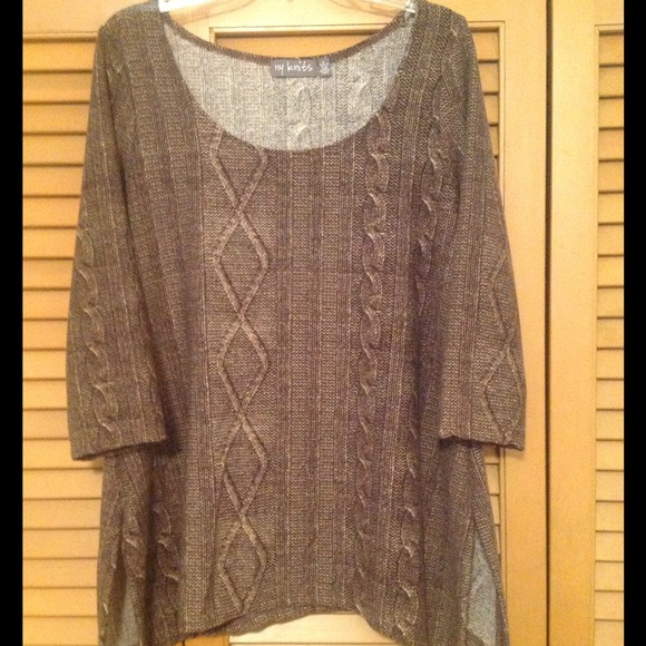 Brown tweed-like tunic sweater.