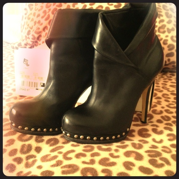 Black leather studded boots