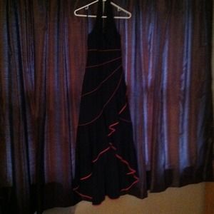 Black and pink v neck dress