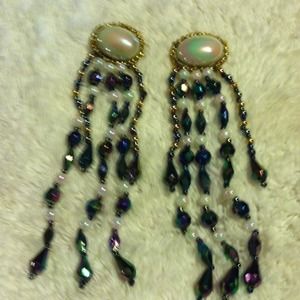 Synthetic dangly bead earrings