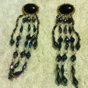 Synthetic dangly bead earrings
