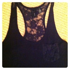 Black Laced back tank with laced pocket