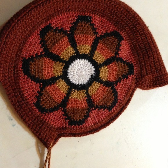 SOLD Boho chic Flower aviator cap with tassel - Picture 2 of 4