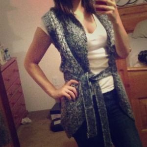 White and Grey Sleeveless Sweater